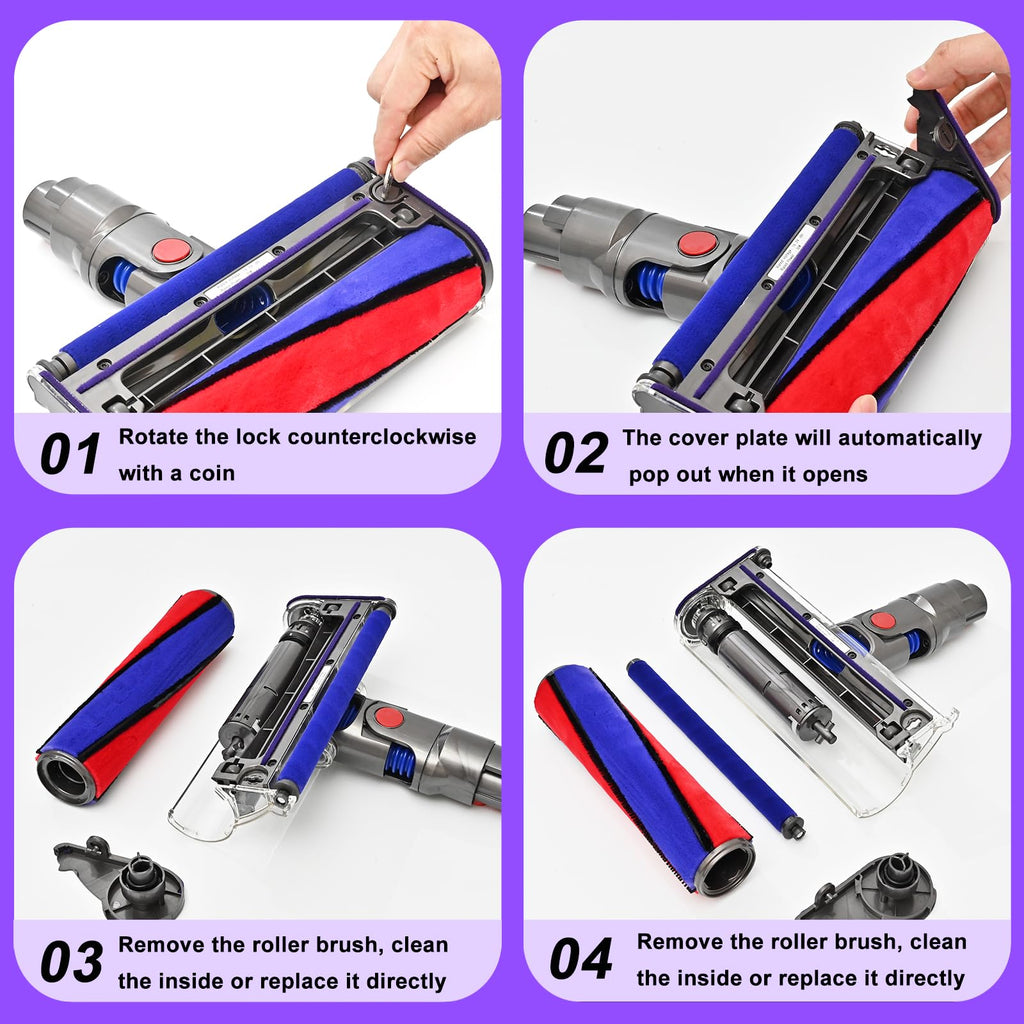 V8 Replacement Vacuum Head for Dyson V7, V8, V10, V11, V15, SV10, Cordless Vacuum Cleaners, Upgrade Anti-Tangle Brush Head, Quick Release Motor-Head Brush Roller for Dyson Vacuum Attachments Parts