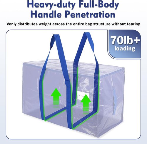 KYODOLED Heavy Duty Blue Moving Bags - 6 Pack Large Storage Totes with Strong Zipper & Comfortable Handles