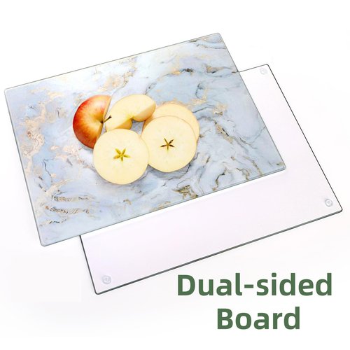 WRINGKIT Set of 2 Glass Cutting Board with Marble Pattern, Tempered Glass Chopping Board with Non-Slip Feet, 16"x 12" Large Glass Board for Countertop, Kitchen, Easy to Clean