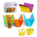 SanmChuf Microwave Safe Taco Holder Set of 6, Colorful Taco Holder Set 2 Sauce Cups, Connectable & Stackable Plastic Taco Stands, Microwave & Dishwasher Safe, Great for Family Meals & Taco Nights