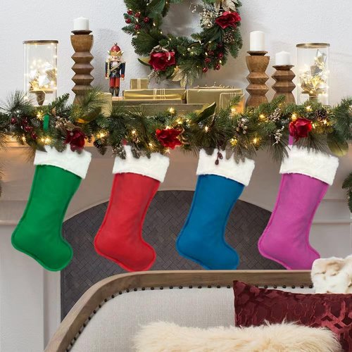 aokansha 4Pack Christmas Stockings 20 Inch Large Family Christmas Stocking Decor Christmas Tree Fireplace Traditional Xmas Stocking with Super Soft Plush Cuff Décor Merry Ornaments