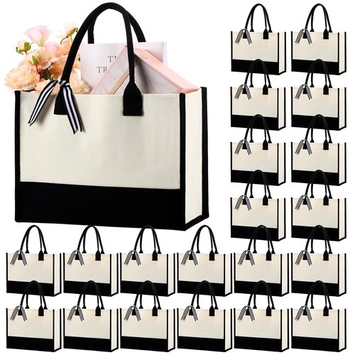 Sweetude 20 Pcs Canvas Tote Bags for Women Classic Initial Beach Bag with Handles Sublimation DIY Blank Personalized Tote(Natural White)