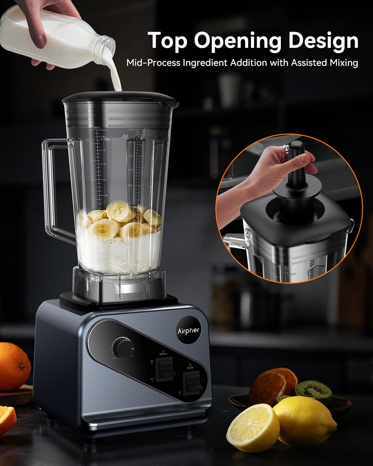 Skiennix Professional Blender - 2000W Smoothie Maker with 68oz Capacity & 27oz To-Go Cup | 35000RPM for Soups & Jams