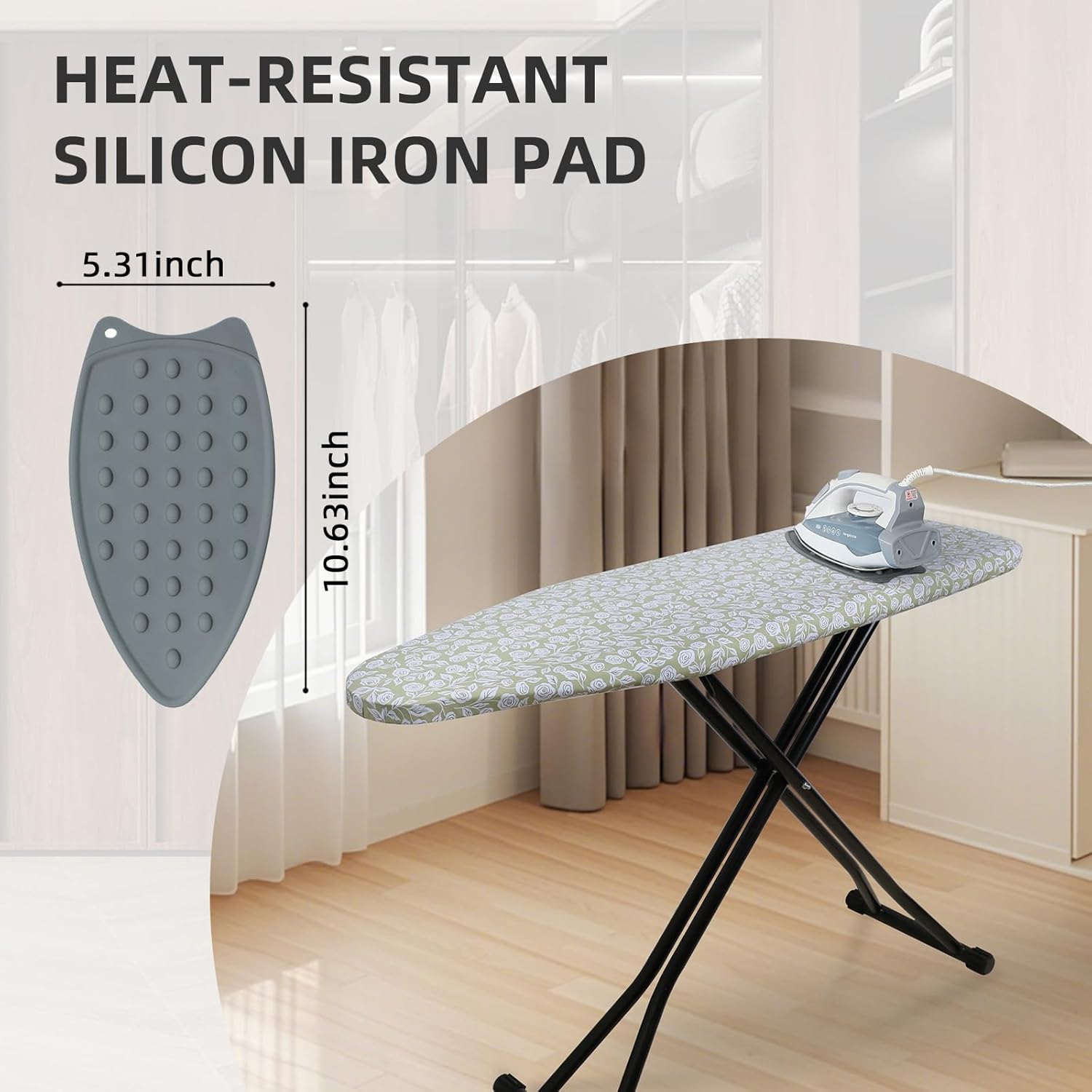 Skiennix Adjustable Height Ironing Board - Folding Design with Heat-Resistant Cover | Compact Flower Print