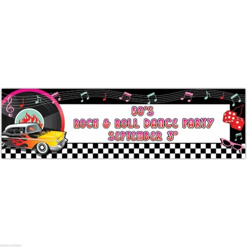 Amscan Fun 50's Personalize It! Giant Party Sign Banner (121 Piece), 65" x 20", Black