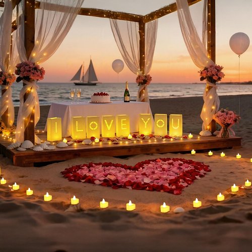 ARIKJ Valentines Day Decorations, Special Night Romantic Decorations - I Love You Light Up Letters Luminary Bags with Bright Flameless Tea Candles and Fake Rose Petals, Happy Anniversary
