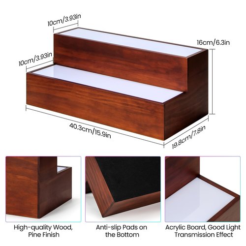 B4Life 16 Inch Lighted Liquor Bottle Display Shelf, 2 Tier LED Bar Shelves, Liquor Bar Shelf for Home Bar