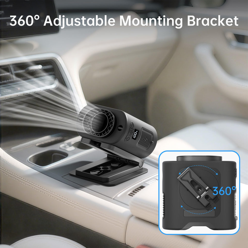 Car Fan Rechargeable, 14500mAh Battery Powered, Max 67Hrs Car Cooling, 5 Powerful Speed Car Seat Fan with LED Light, 360° Rotatable, Air Circulation for Car, Sedan, Vehicle, Van, Truck, SUV, RV