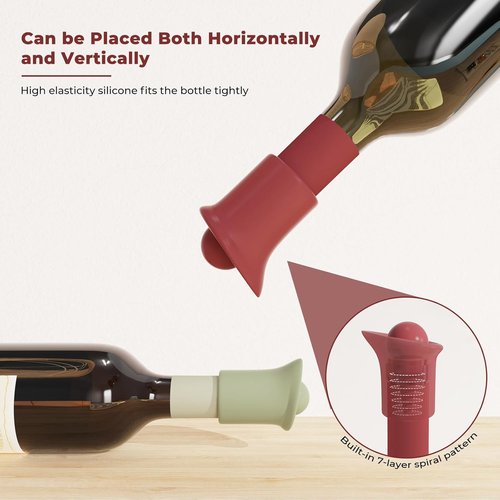 2 Pack 2 in 1 Silicone Wine Bottle Stoppers & Pourers, Upgraded Reusable Wine Preserver, Champagne Stoppers with Vacuum, Ideal Gift Accessory for Wine Lovers (Black&Red)