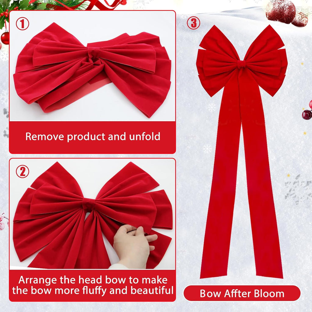 Regine Switzerland Christmas Bows - Large 18”x35” Red Velvet Car & Tree Bow Topper | 2 Pack for Festive Decor