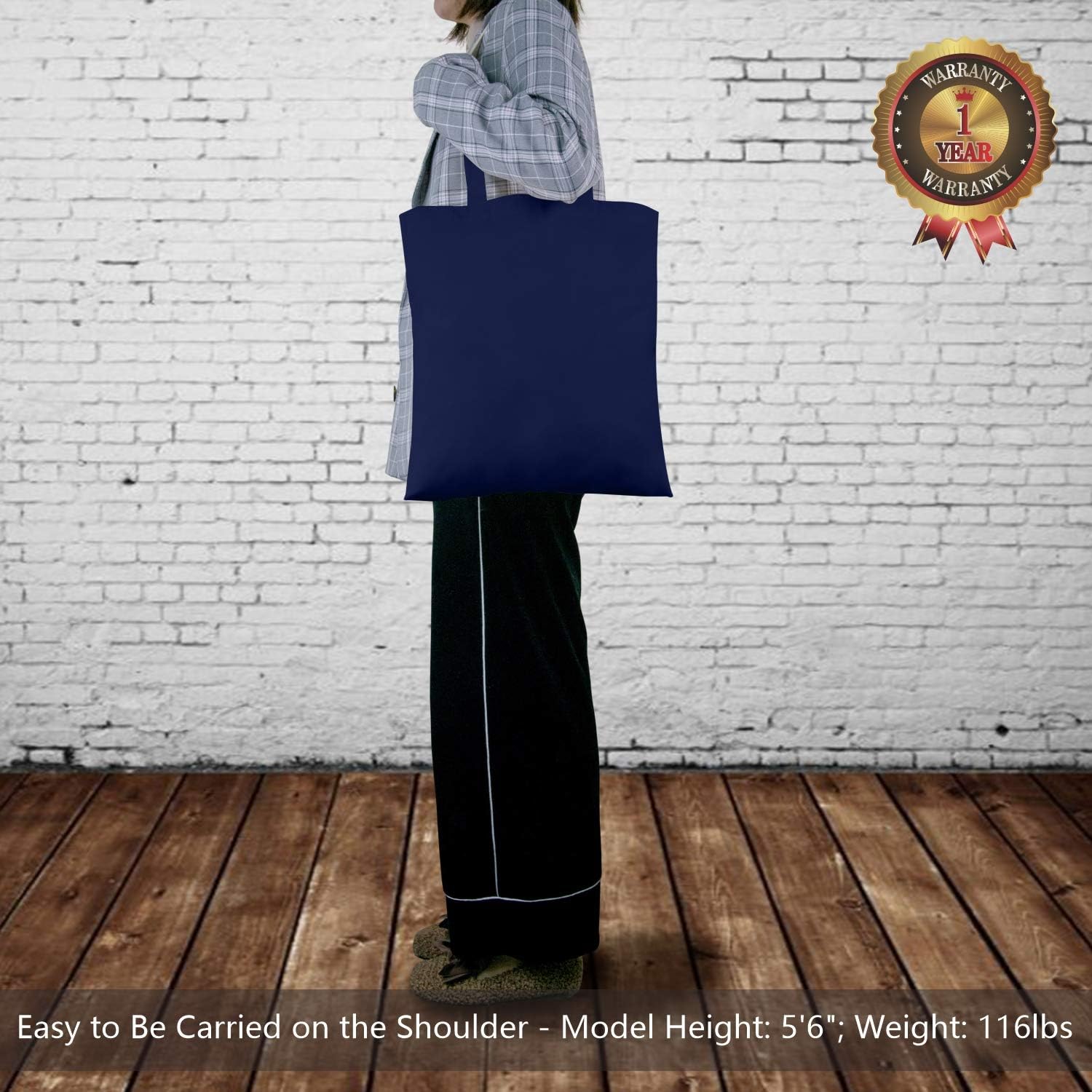 TOPDesign 16"x15" Navy Blue Cotton Tote Bags - 6-Pack Lightweight Reusable Grocery Bags for DIY & Gifts