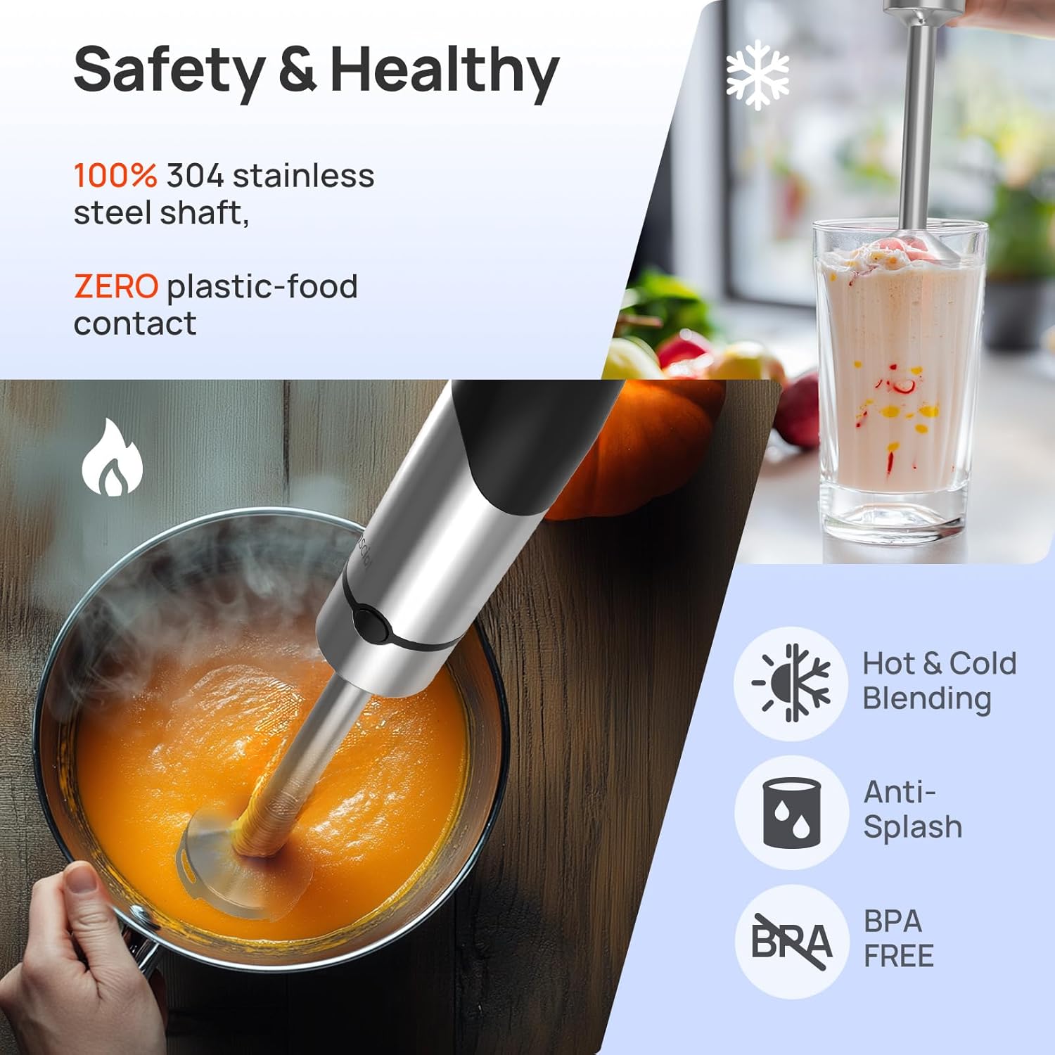 Consciot 4-in-1 Immersion Hand Blender - 1100W Stainless Steel Stick Mixer with Speed Control | Non-BPA