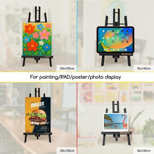 MEEDEN Tabletop Easel Stand - 20" x 12 Pack Pine Wood Mini Easels for Signs & Paintings - Black