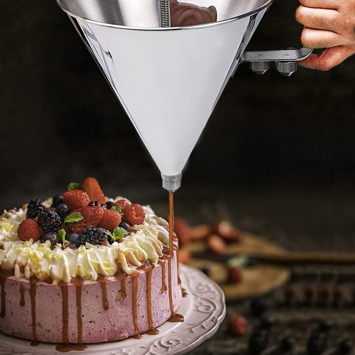 Stainless Steel Confectionery Funnels with Stand and 3 Nozzles, Commercial Grade Cake Decorating Tool Bakery Use, Precise Dispensing and Filling