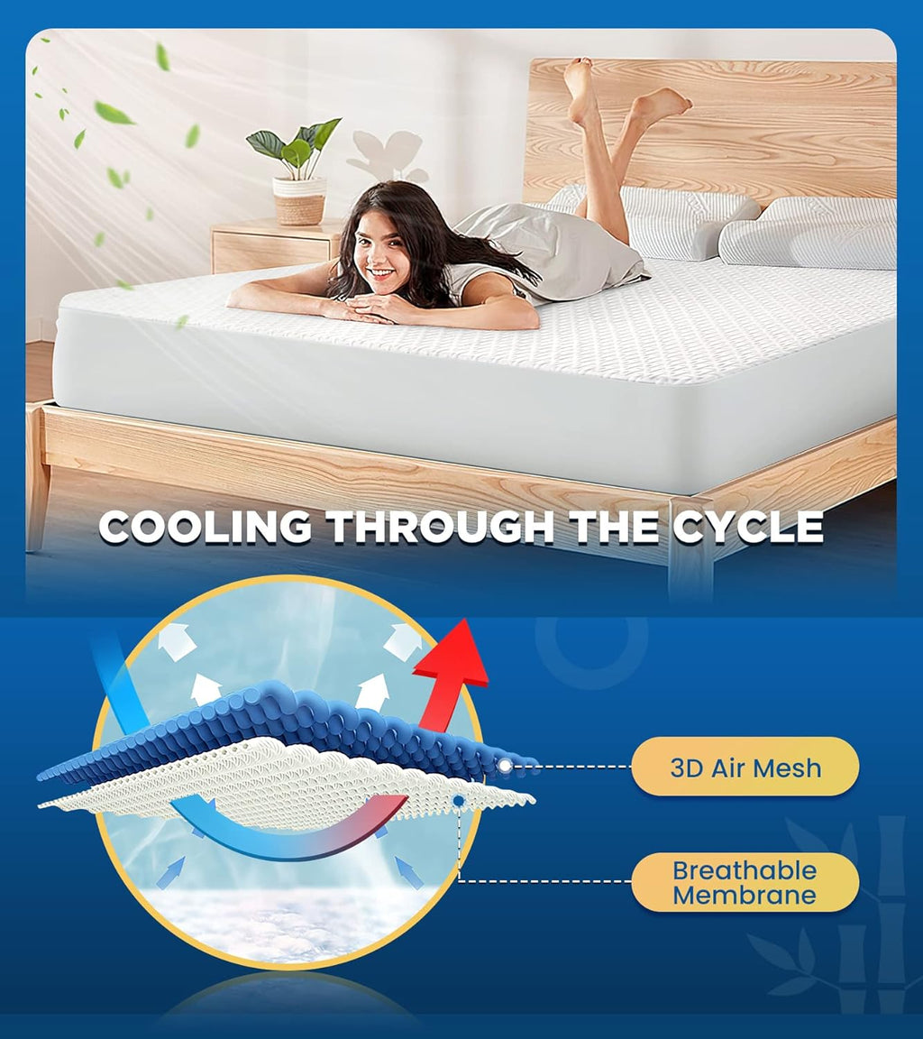 Skiennix 100% Waterproof Queen Mattress Protector - Breathable Cooling Hypoallergenic Cover | 8-21'' Deep Pocket