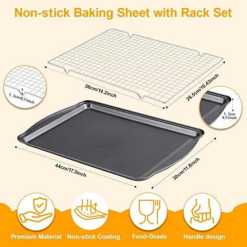 Carbon Steel Baking Sheet Set by [Brand Name] - Nonstick & Rust Resistant | Includes 2 Cooling Racks, 17 x 11 Inch