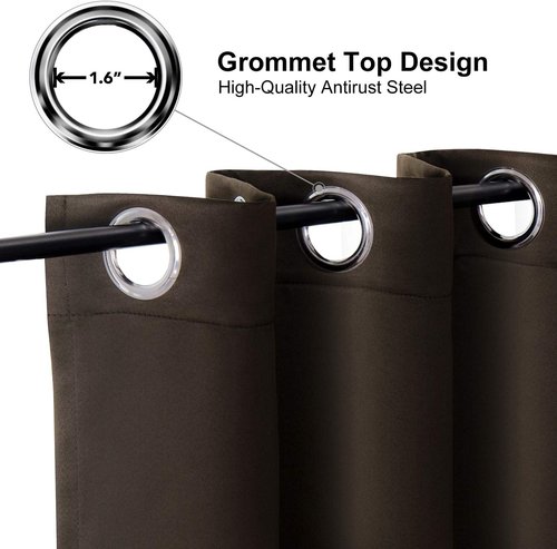 ChrisDowa Blackout Curtains - Thermal Insulated Room Darkening Panels for Bedroom & Living Room (Brown, 42W x 63L)