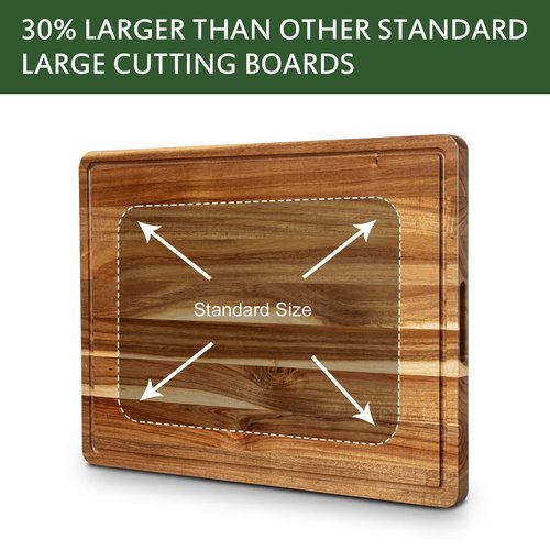 Acacia Wood Cutting Board and Chopping Boards for Kitchen, 24" x 18" Large Reversible Butcher Block with Handles for Charcuterie, Juice Groove for Meat, Cheese Board, Vegetables