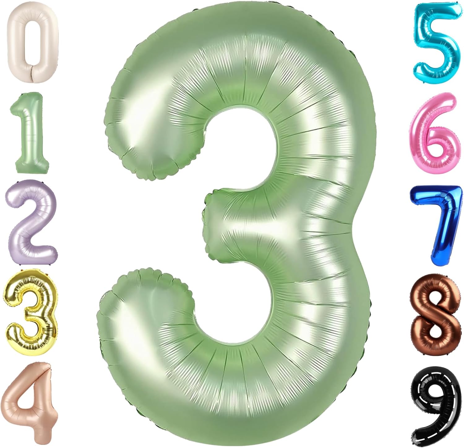 Numbers Balloon - 40 Inch Large Olive Green 3 for Birthday Decor | Perfect for Three-Year-Old Celebrations