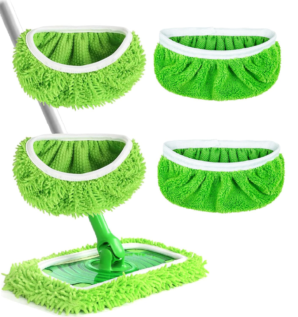 Reusable Microfiber Mop Pads Washable Wet Pads Compatible with Swiffer Sweeper Refills Pads for Wet & Dry Sweeping Cloths Mop Head Replacement for Household Cleaning (Green 4PCS)