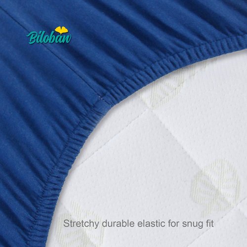 Biloban Fitted Pack and Play Sheets - 2 Pack for Graco Mattresses | Neutral White & Navy Blue