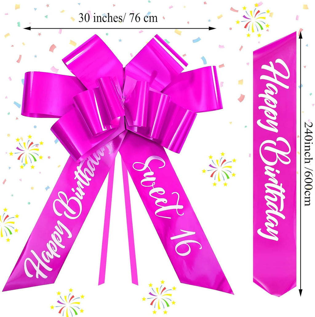 Wonderjune 30 Inch Big Car Bow - Giant Sweet 16 Birthday Gift Wrapping Decoration | Rose Red