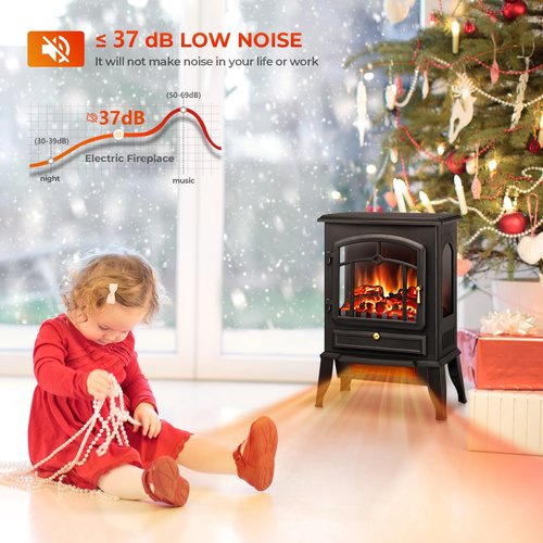 Electric Fireplace Heater with Thermostat Control, 15" Cathedral Stylish Small Fireplace Stove Heater, 3D Realistic Flame Effects, Overheating Safe Design