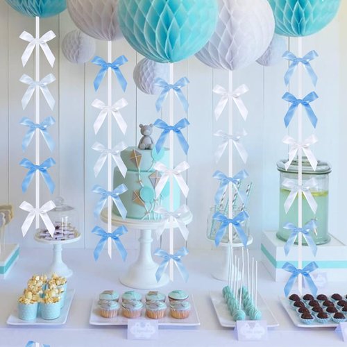 8 Pcs Blue Bows Party Decorations, Bow Wall Decor Ribbon Bows Garland Party Decor for Women Girls Birthday, Baby Shower, Bachelorette Wedding Party, Room Bedroom Decor
