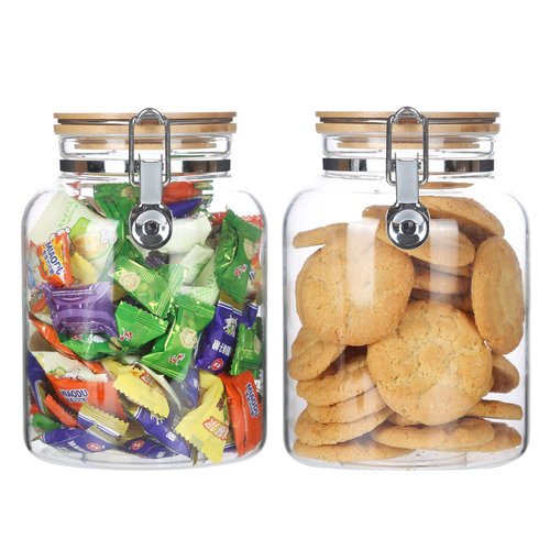 KKC HOME ACCENTS Clear Glass Cookies Jars with Airtight Lids,Airtight cookie jars with Locking Clamp Lids for Kitchen Counter,Large Sealed Glass Jars for Candy,Nut,67 Fluid-oz