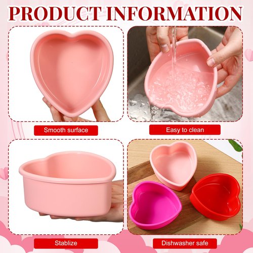 12 Pcs Mother's Day Heart Shaped Cake Pans Pink Red Silicone Mini Heart Cake Mold Nonstick Dessert Pan Chocolate Baking Tray Bakeware for Mother's Day Birthday Cupcake Muffin Tool(Multicolor,4'')