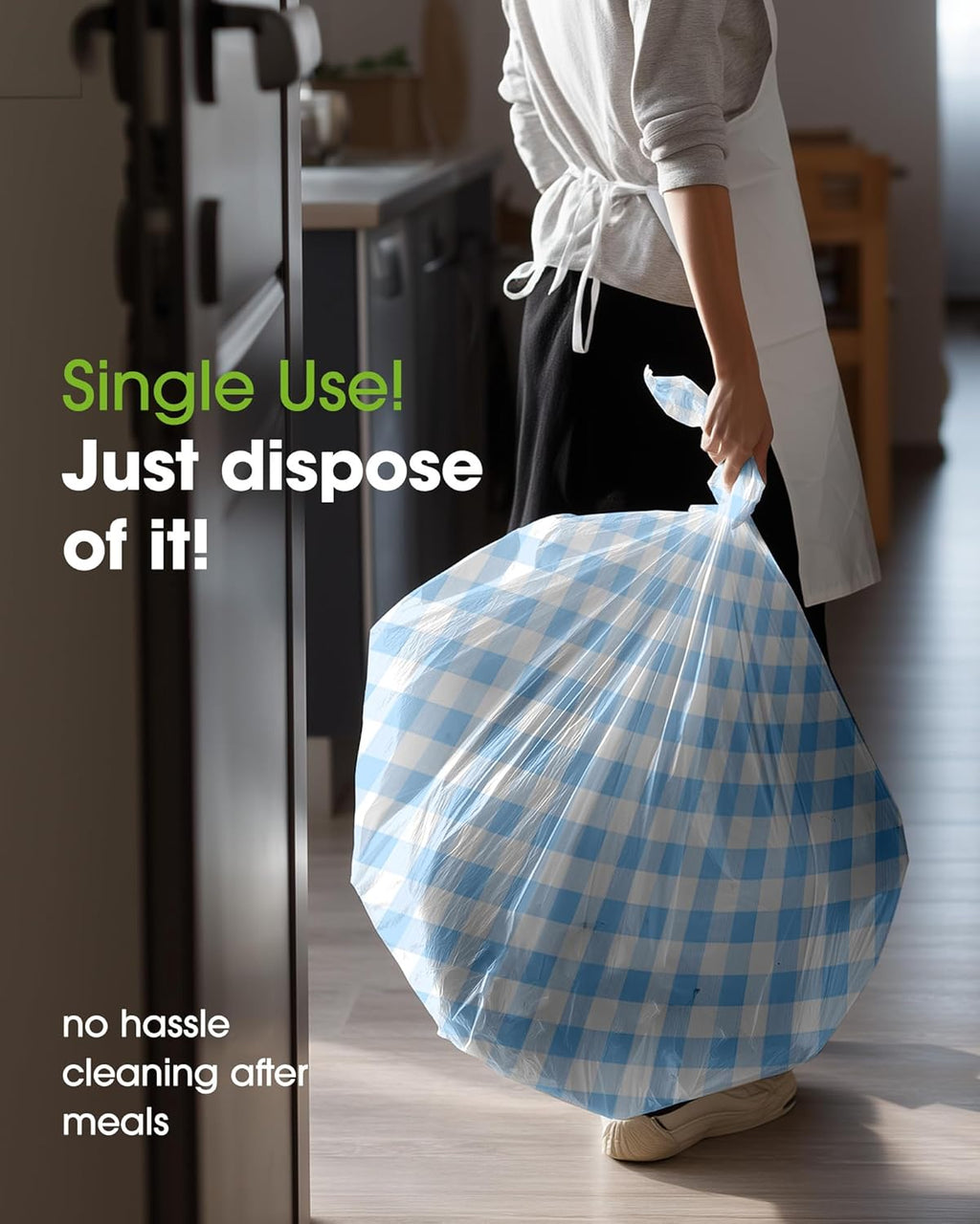 Pureegg Disposable Table Cloths - 8 Pack Gingham Design, 54 x 108 Inch, Leakproof & Sturdy, Blue Checkered