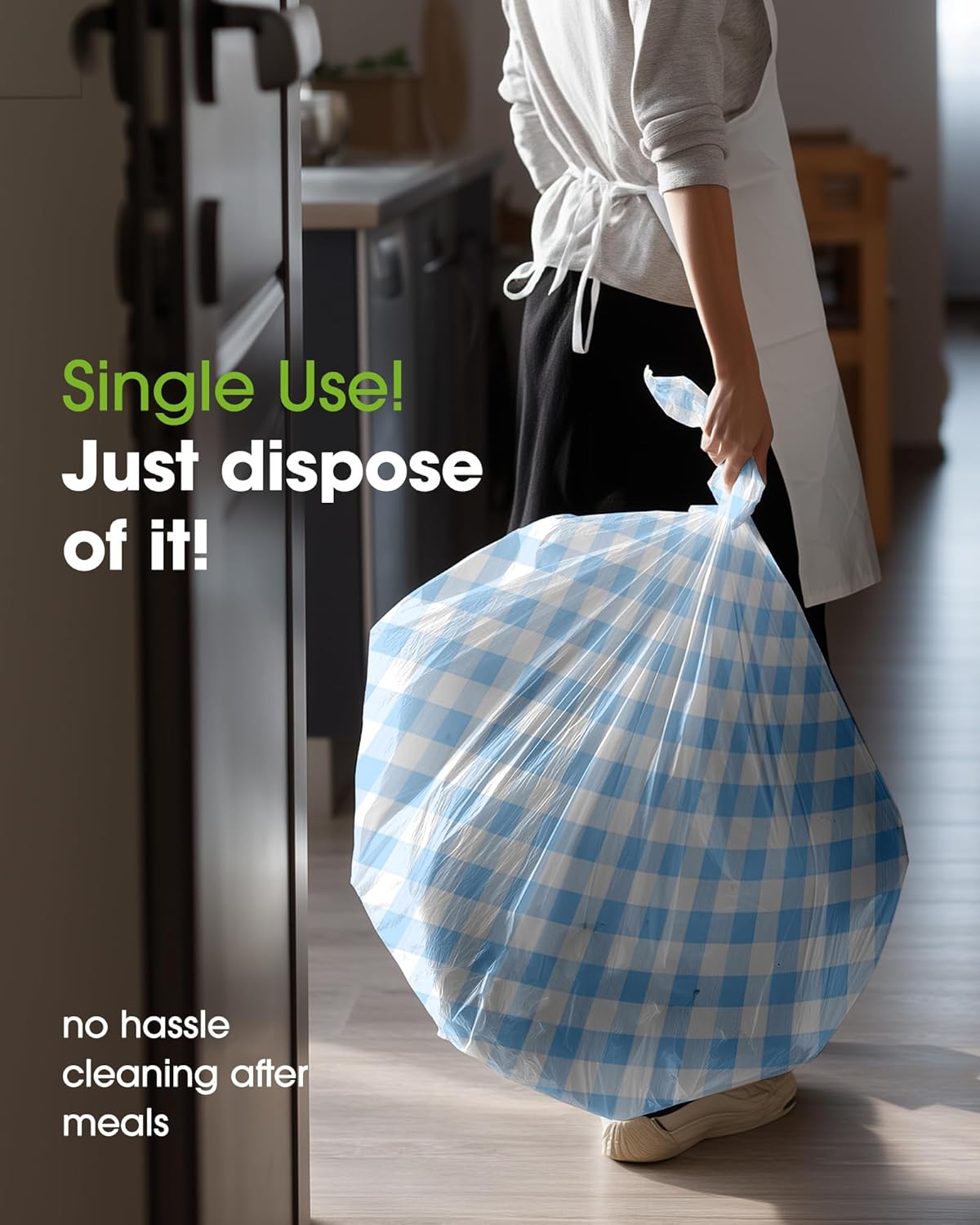 Pureegg Disposable Table Cloths - 8 Pack Gingham Design, 54 x 108 Inch, Leakproof & Sturdy, Blue Checkered
