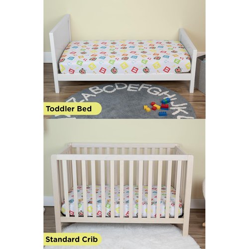 CoComelon Sheet Set - Fits Toddler Bed or Crib Mattress - Fitted Sheet and Pillow Case, White + Green