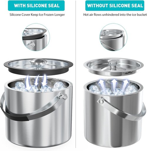 3.2L Double Wall Stainless Steel Ice Bucket with Lid,Scoop, Updated Insulated Ice Bucket for Cocktail Bar and Parties