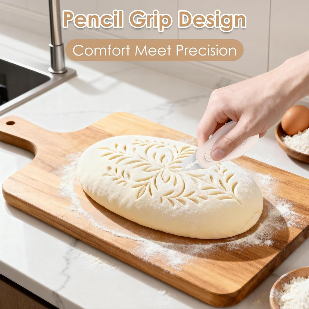 Skiennix Bread Lame - Sourdough Scoring Tool with Extractable Magnetic Design | Includes 5 Razor Blades - Beige
