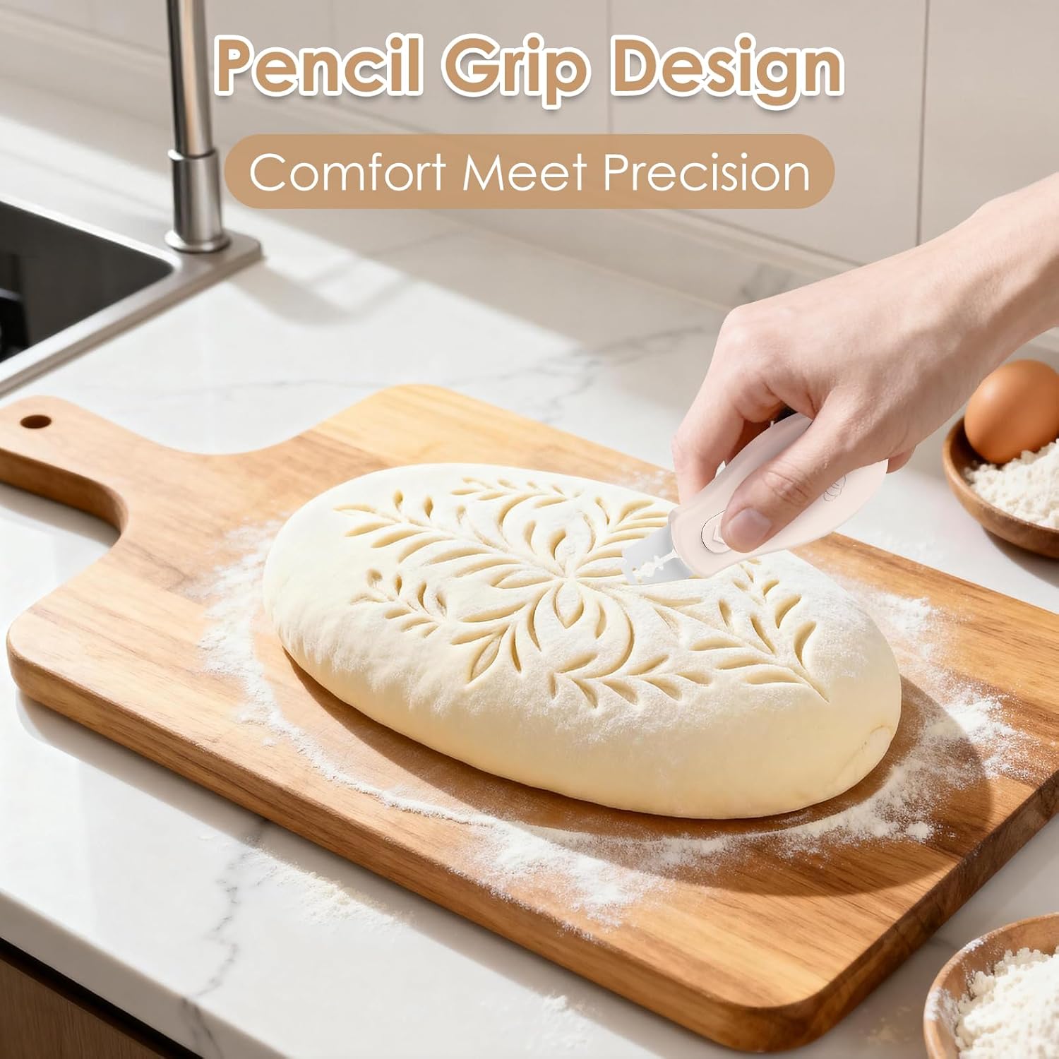 Skiennix Bread Lame - Sourdough Scoring Tool with Extractable Magnetic Design | Includes 5 Razor Blades - Beige