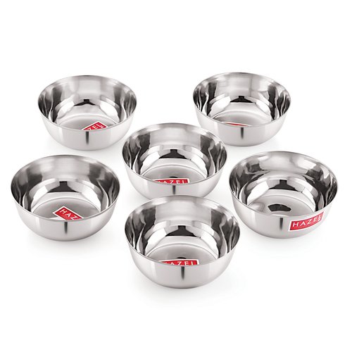 HAZEL Stainless Steel Serving Bowl Set of 6 | 600ml Each | 15cm Diameter Lunch Vati | Durable, Rust Resistant, Ideal for Daily Meals & Kitchen Use