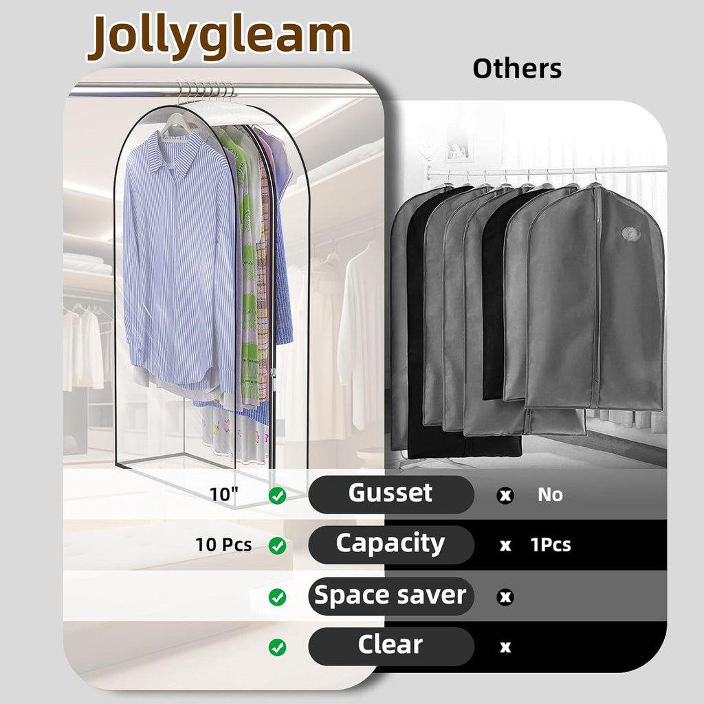 Skiennix Thickened Clear Garment Bags - 4 Pack Hanging Clothes Storage (40 & 50 Inch) | 10" Gusseted Design for Shirts, Coats, Dresses