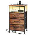 Sweetcrispy Nightstand with Charging Station, Bedside End Table with 3 Fabric Drawers & USB/Type-C Ports and Outlets, Night Stand for Bedroom Furniture, Adjustable Feet and Variable Light Strip, Rust