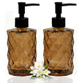 Brown Soap Dispenser, 12oz Black Pump Green Glass Soap Dispenser, Refillable Hand Liquid Dispenser Set, Lotion Dish Dispenser for Modern Home Decor, Bathroom, Kitchen Countertop(2 Pack)