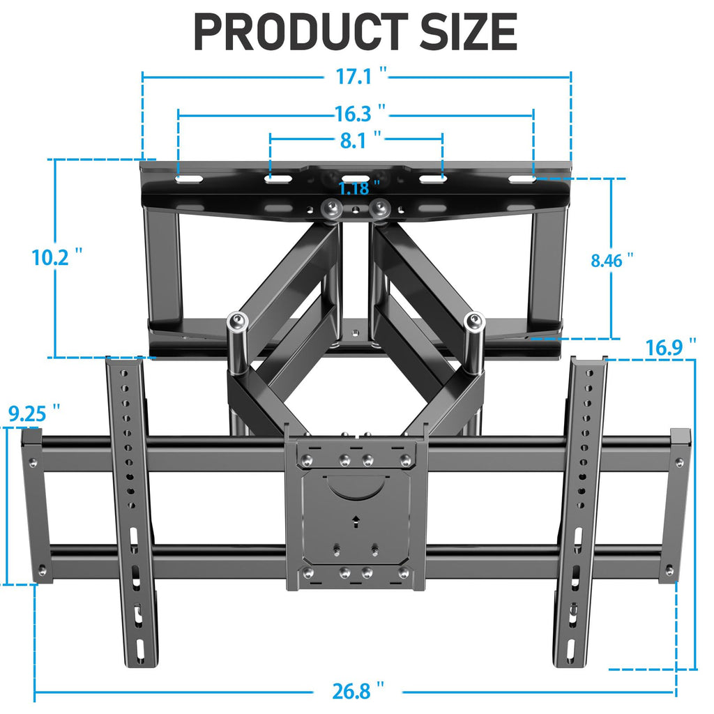 WNJQBY Full Motion TV Wall Mount - 37-85'' Flat/Curved TVs, Swivel Articulating Arms, Max VESA 600x400mm, Tilt Rotation, Holds up to 135 lbs
