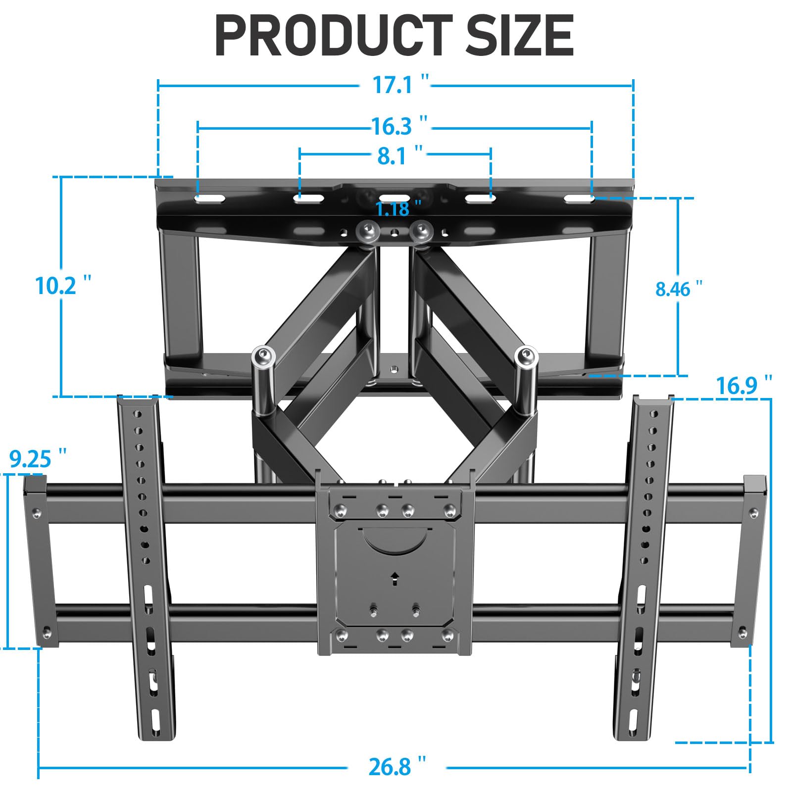 WNJQBY Full Motion TV Wall Mount - 37-85'' Flat/Curved TVs, Swivel Articulating Arms, Max VESA 600x400mm, Tilt Rotation, Holds up to 135 lbs