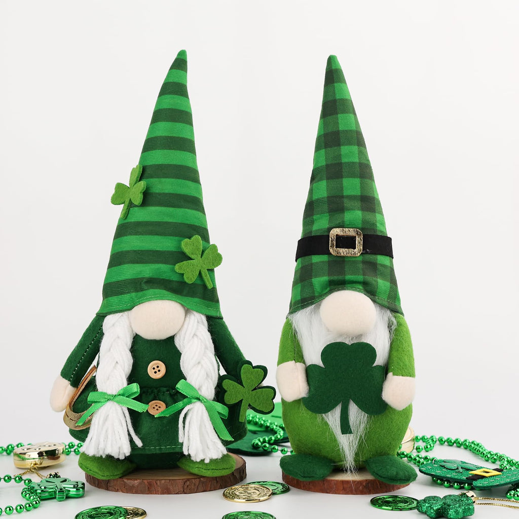 St. Patrick's Day Decor, 2 Pcs Shamrock Gnomes Plush Handmade Green Irish Gnome Scandinavian Tomte Leprechaun Home Table Centerpiece, Office Irish Gifts