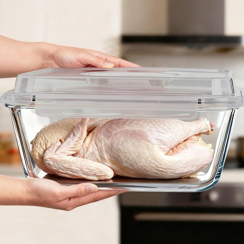 220 oz Extra Large Glass Storage Containers with Lids, Large Glass Food Containers for Rotisserie Chicken/Turkey and Potluck, Giant Watermelon Container, XL Big Bowl Freezer Storage Container Airtight
