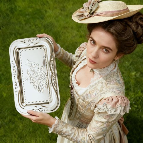 4-Pack Silver Serving Trays Set - ZENOVLUX Lightweight Bow Floral Engraved Mirror Decorative Tray, 13.8" x 8.7" Party Platters for Valentine's Day, Food, Appetizer, Charcuterie, Cookies, Desserts