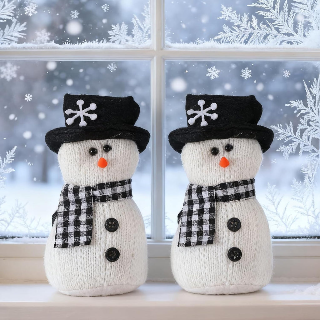 SmoothNovelty Snowman Plush Toys - 6'' Winter Figurines with Checkered Scarf | Holiday Table Decor