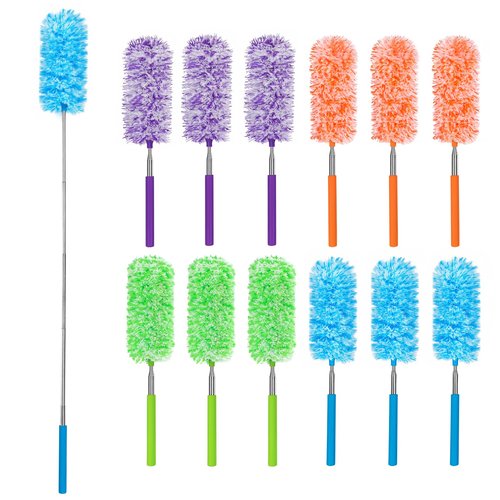 MAVRIZ 12 pcs Microfiber Extendable Duster, Washable & Reusable Duster for Cleaning Small Dusters for Blinds, Electronics, and Furniture