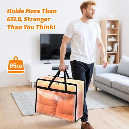 BlissTotes Clear Clothes Storage Bags - 4 Pack Foldable Under Bed Containers with Sturdy Zipper | 40L