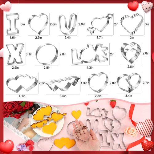 Lezmarket 15 PCS Valentine's Day Cookie Cutters Set, Stainless Steel Cookie Cutters for Wedding Valentine Anniversary Party, Multi-shape - Hearts, Love, I, X, U, Double Heart, Arrow Through Heart