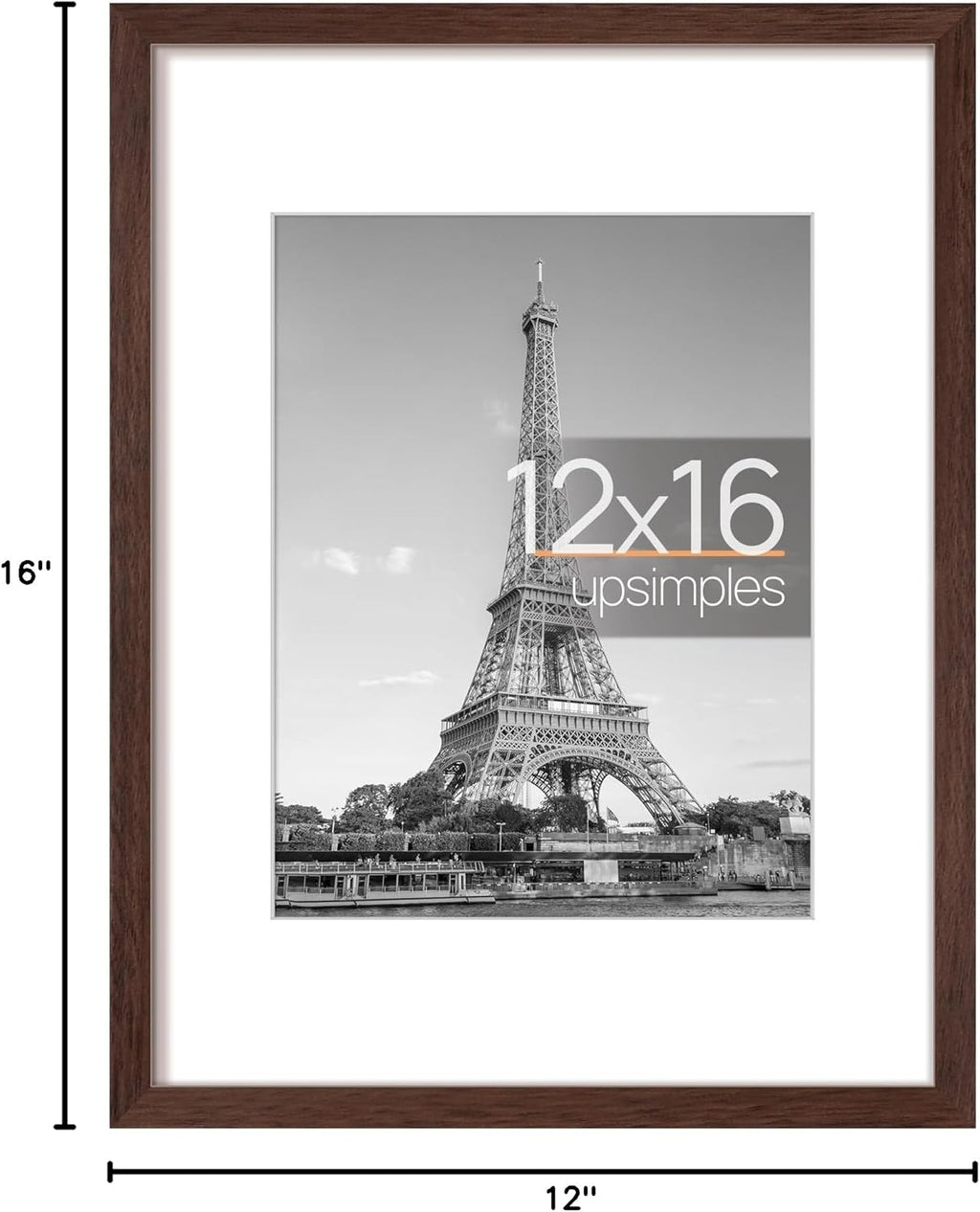Upsimples 12x16 Picture Frame - Versatile Wall Hanging for 8.5x11 Photos | Brown, Single Pack